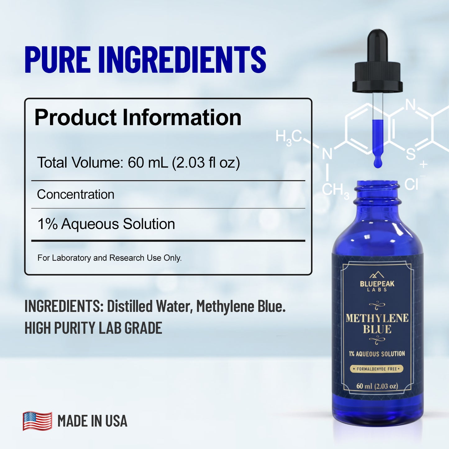 Methylene Blue 1% Aqueous Solution — 60mL | High Purity Lab Grade